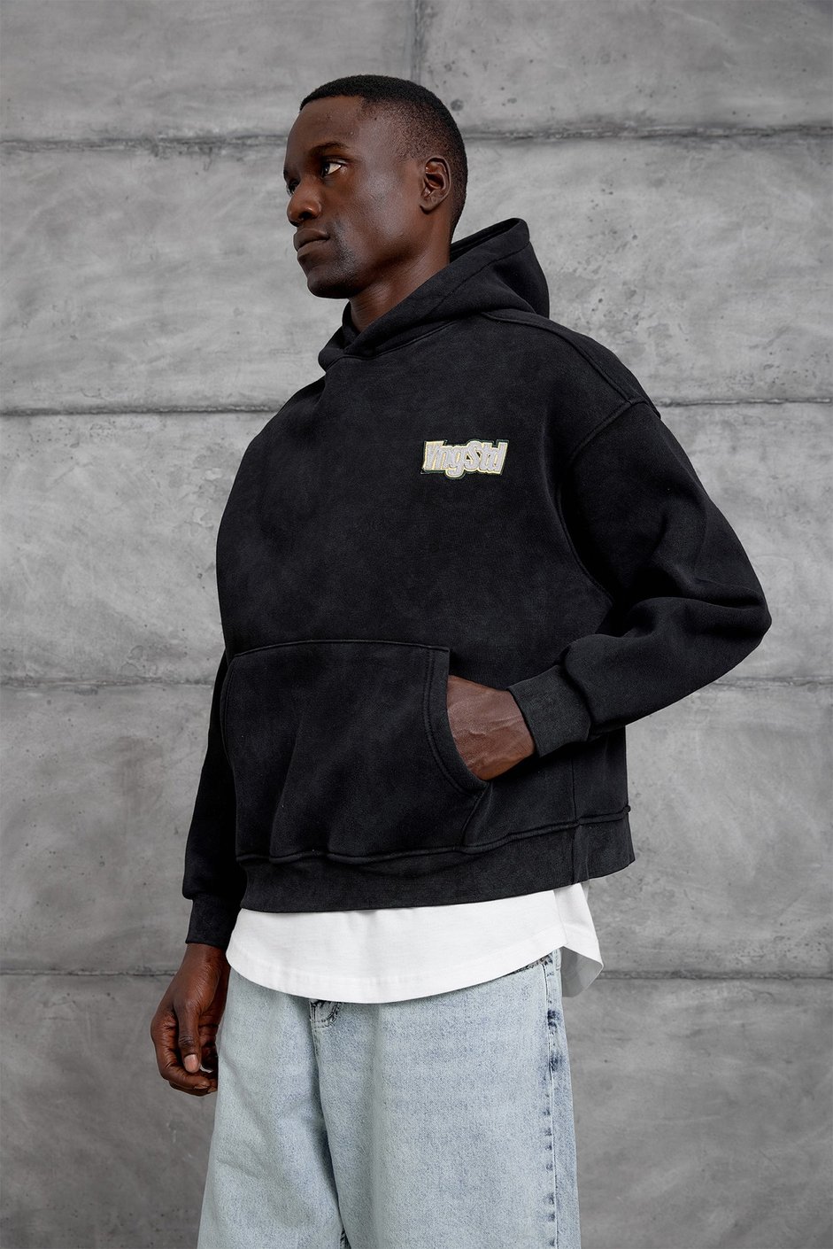 Siyah VM YIKAMALI OVERSIZE KAPÜŞONLU SWAETSHIRT