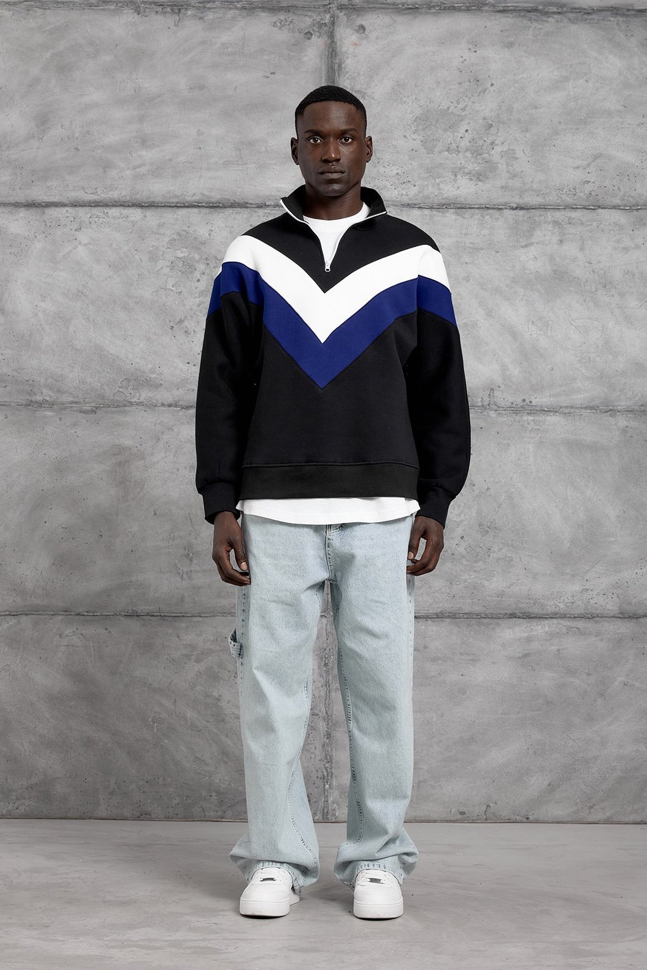 Siyah YARIM FERMUAR ŞARDONLU SWEATSHIRT