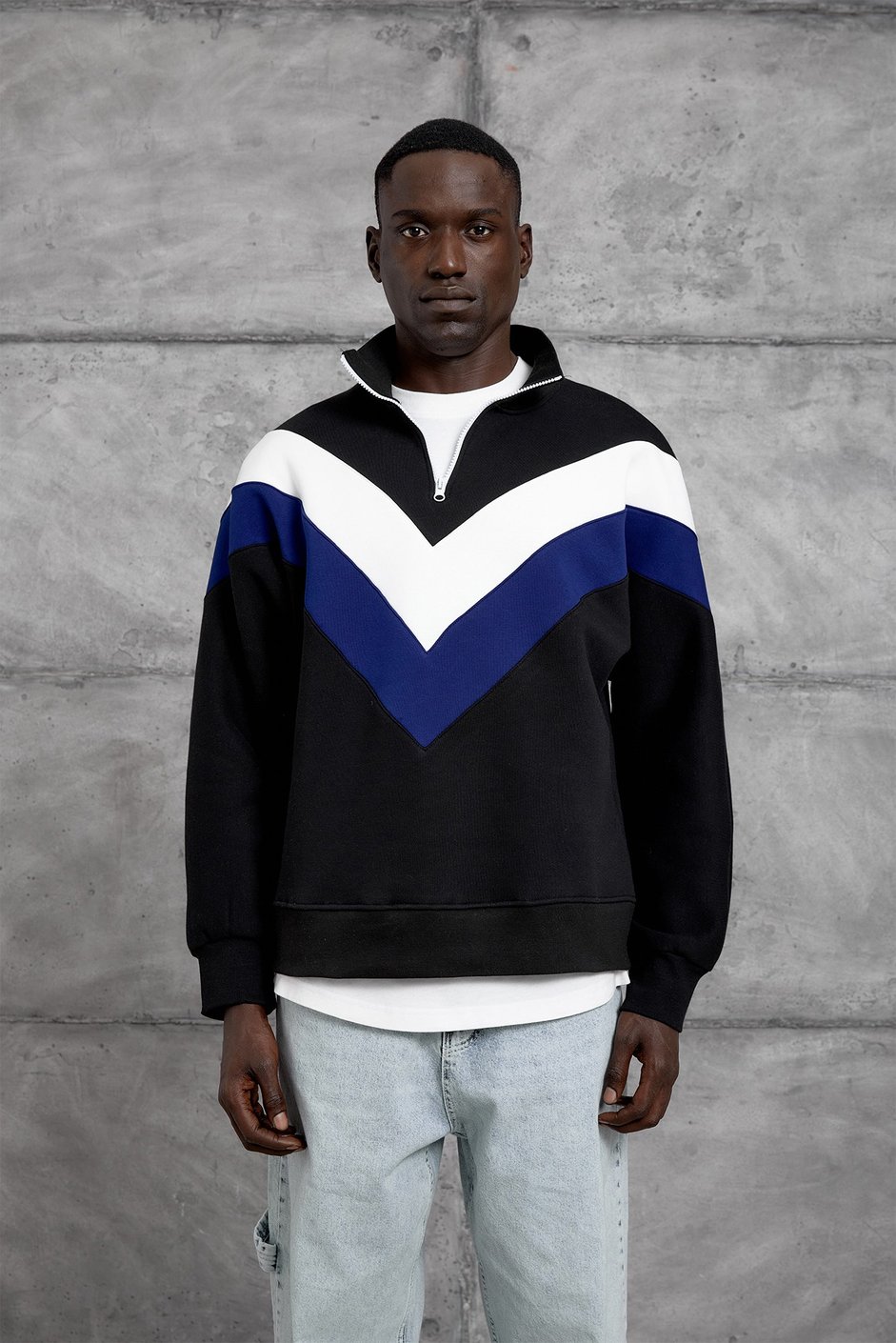 Siyah YARIM FERMUAR ŞARDONLU SWEATSHIRT