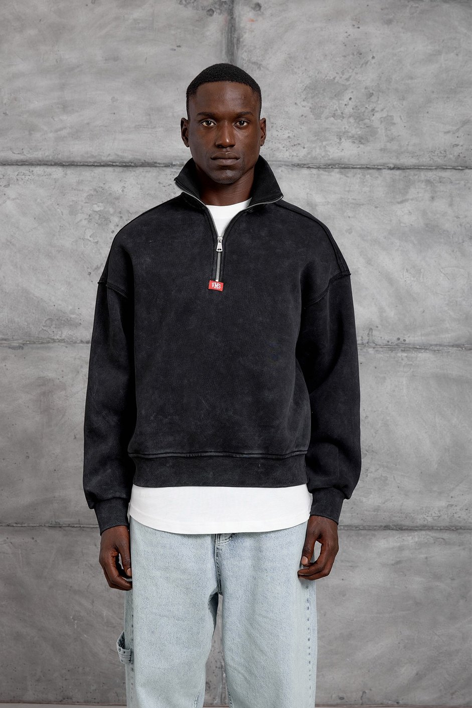 Siyah YARIM FERMUARLI ŞARDONLU SWEATSHIRT
