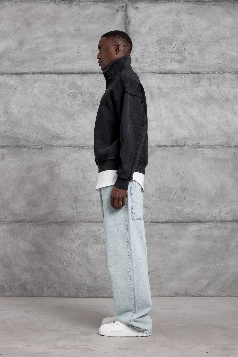 Siyah YARIM FERMUARLI ŞARDONLU SWEATSHIRT