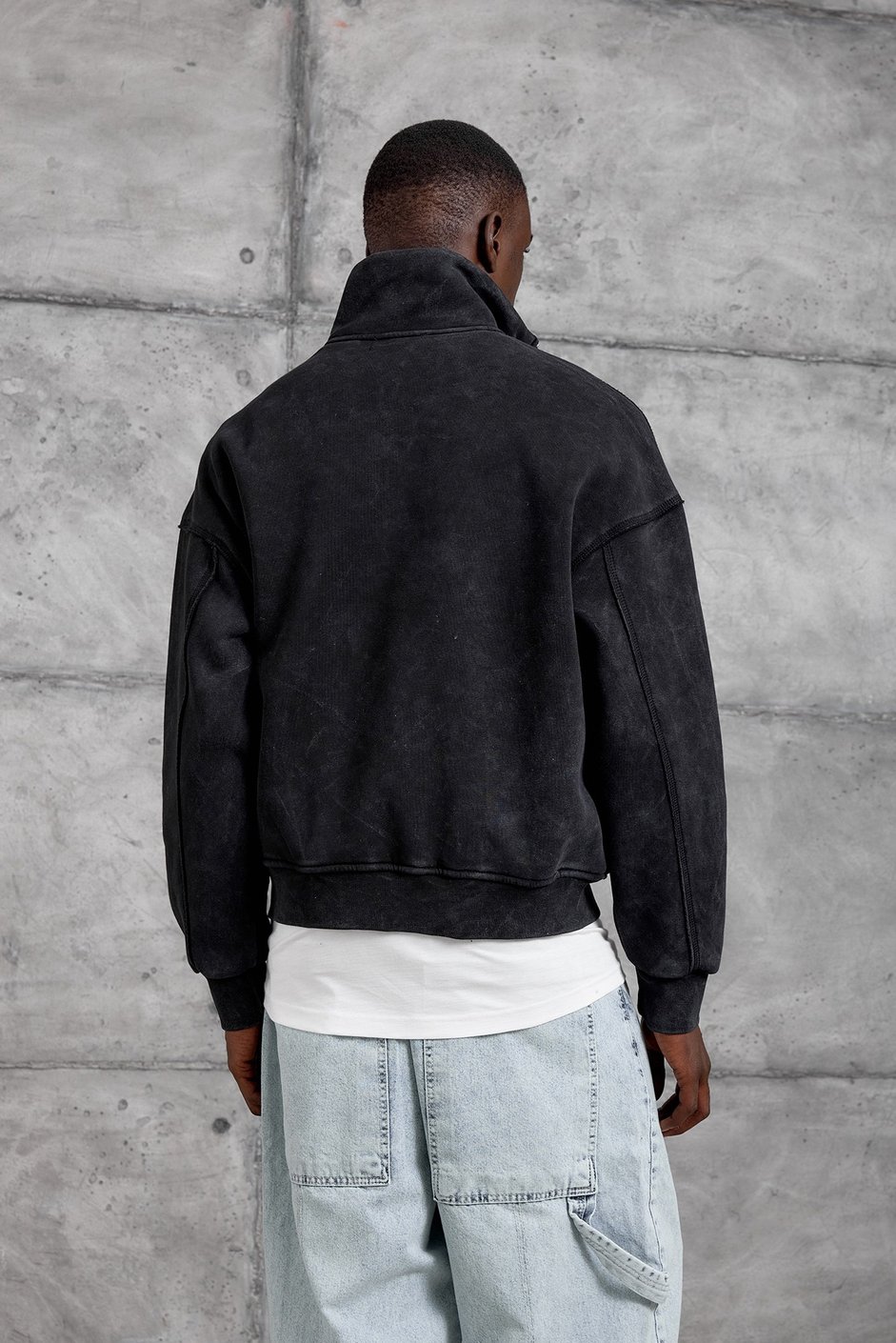 Siyah YARIM FERMUARLI ŞARDONLU SWEATSHIRT