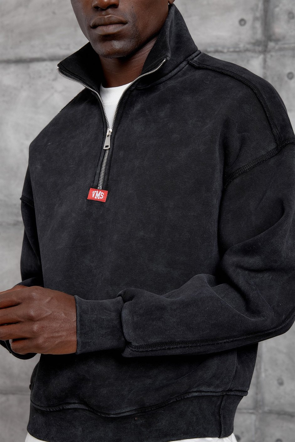 Siyah YARIM FERMUARLI ŞARDONLU SWEATSHIRT