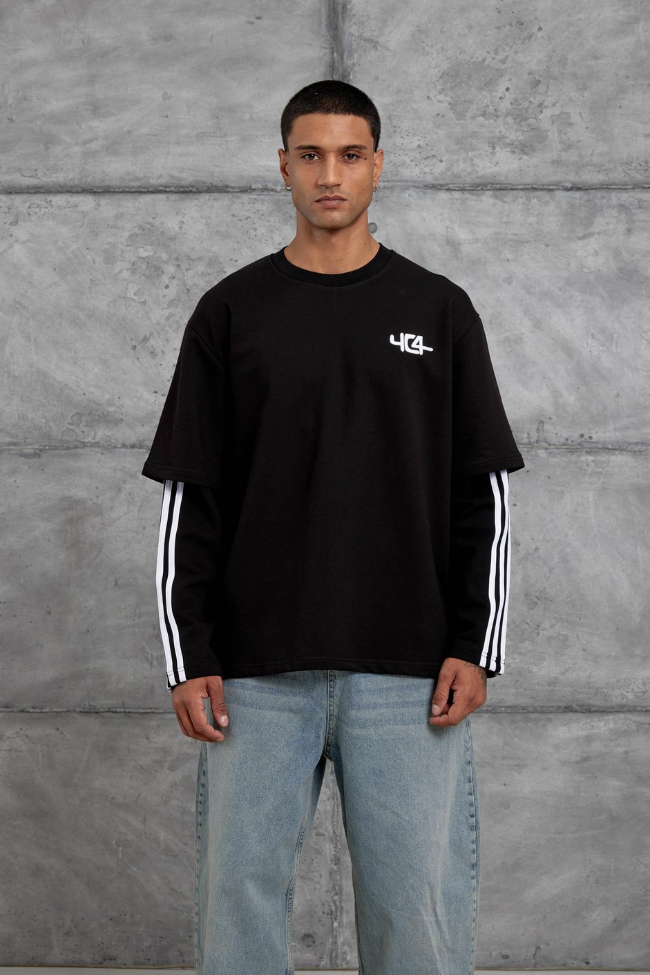 Siyah Yc4 Oversize Kolu Parçalı  Şerit Detaylı Minimal Tasarım Sweatshirt