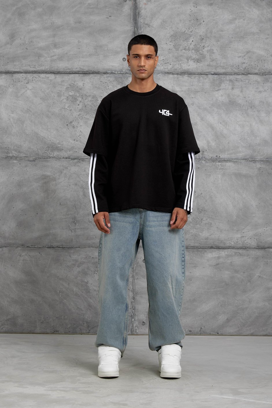 Siyah Yc4 Oversize Kolu Parçalı  Şerit Detaylı Minimal Tasarım Sweatshirt
