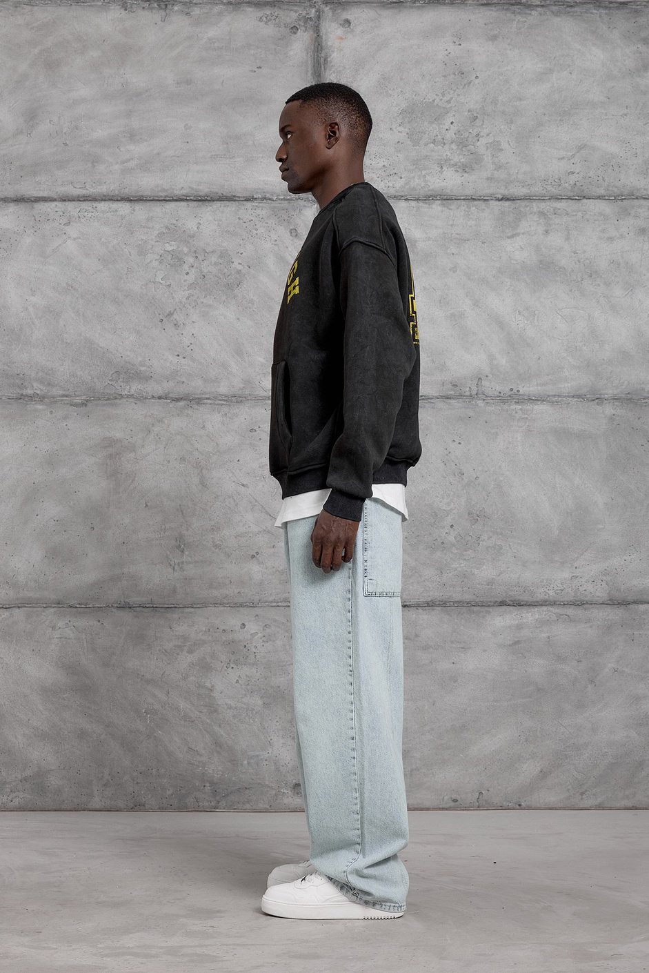 Siyah YIKAMALI KUMAŞ OVERSIZE SWEATSHIRT