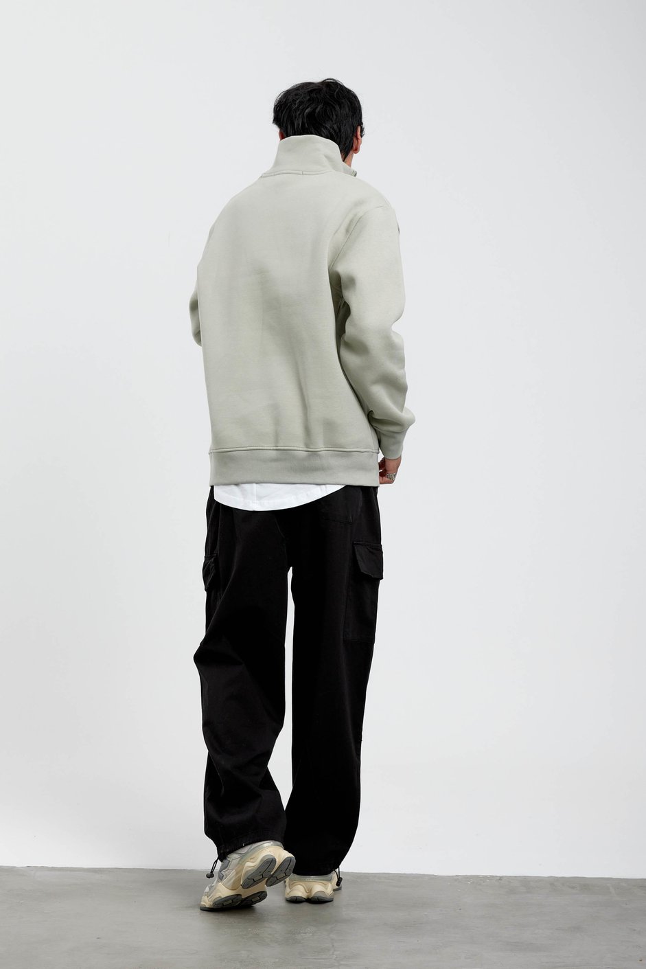 Su Yeşili Hello Yazılı Yarım Fermuarlı Sweatshirt