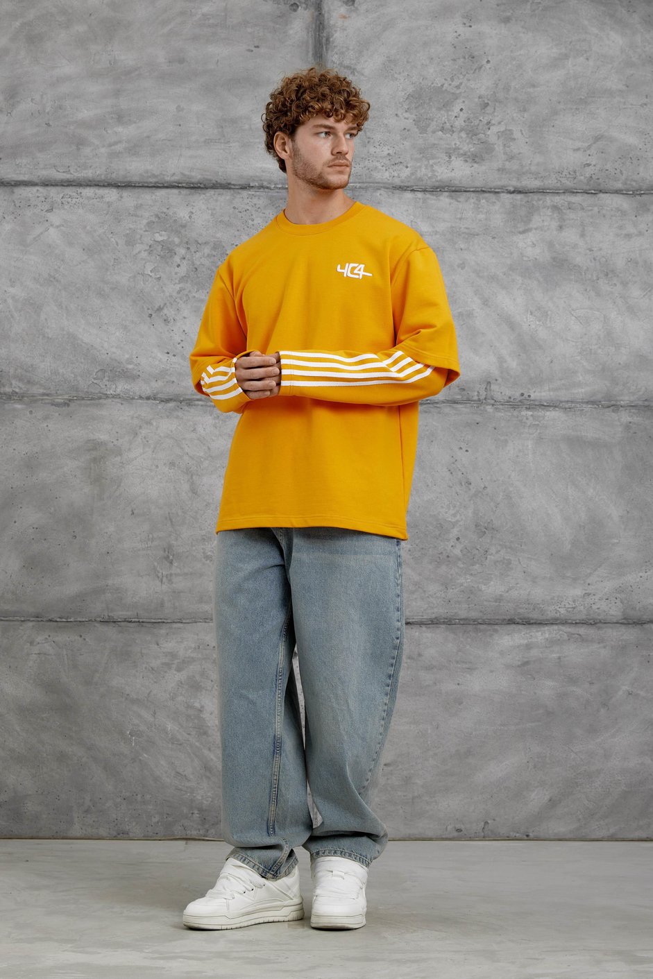 Turuncu Yc4 Oversize Kolu Parçalı  Şerit Detaylı  Sweatshirt
