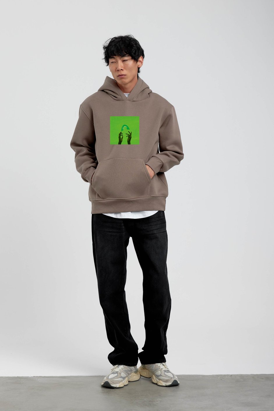 Vizon El Baskılı Kapüşonlu Sweatshirt