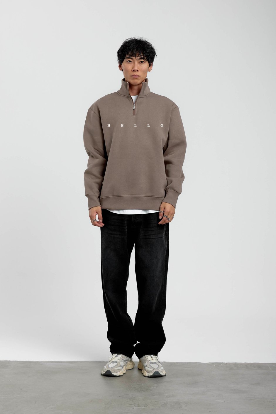 Vizon Hello Yazılı Yarım Fermuarlı Sweatshirt