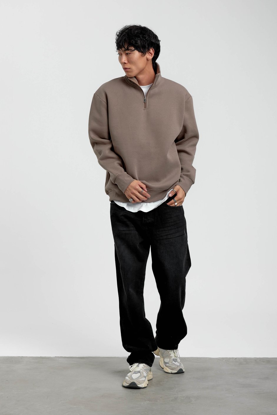 Vizon Yakası Fermuarlı Basic Şardonlu Sweatshirt