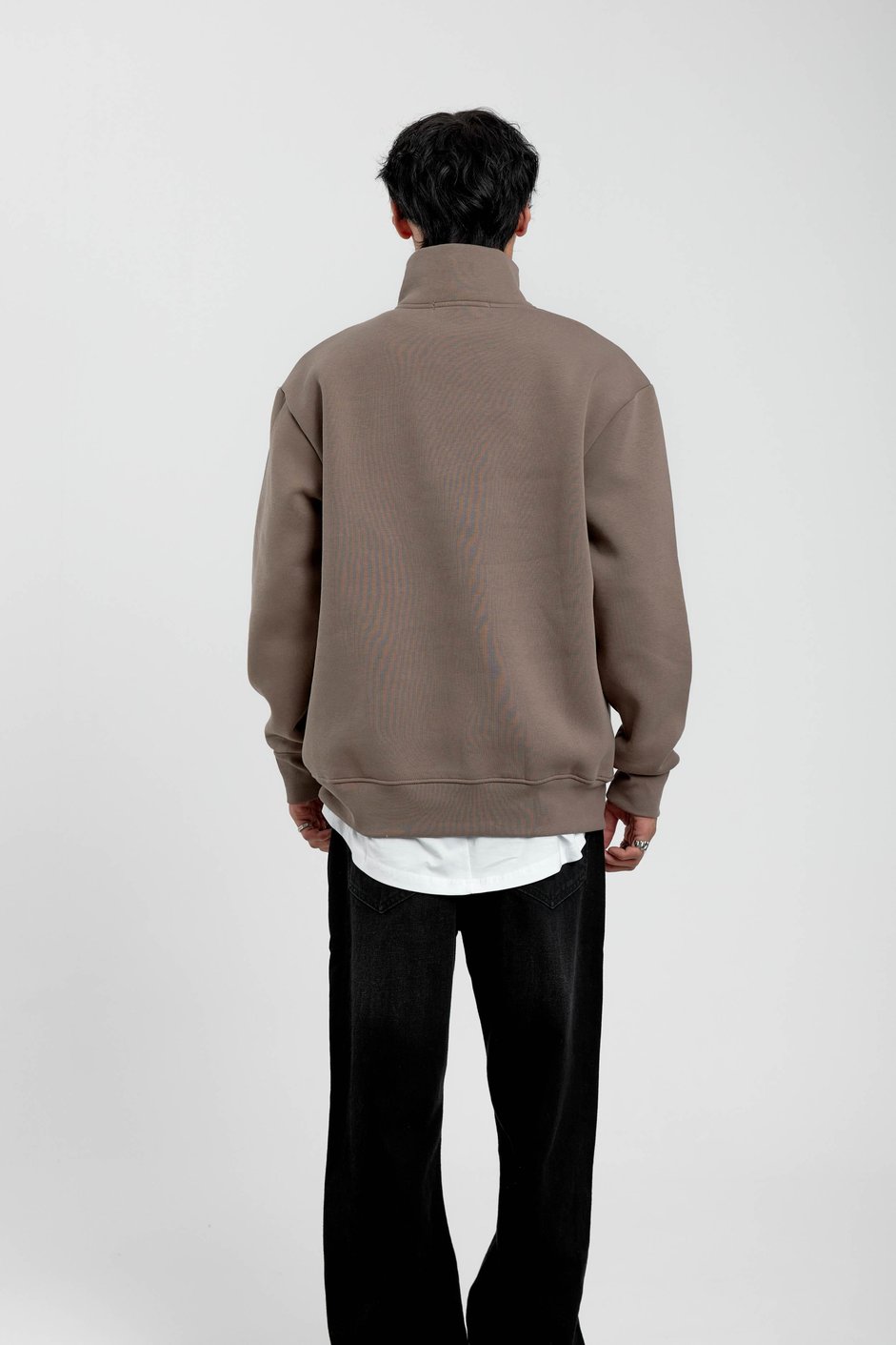 Vizon Yakası Fermuarlı Basic Şardonlu Sweatshirt
