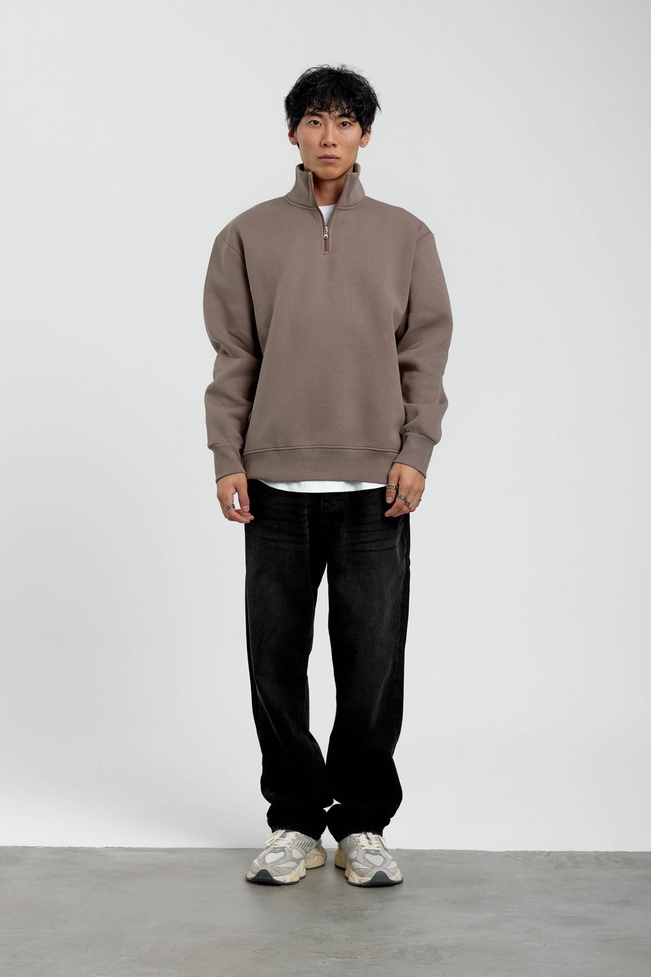 Vizon Yakası Fermuarlı Basic Şardonlu Sweatshirt