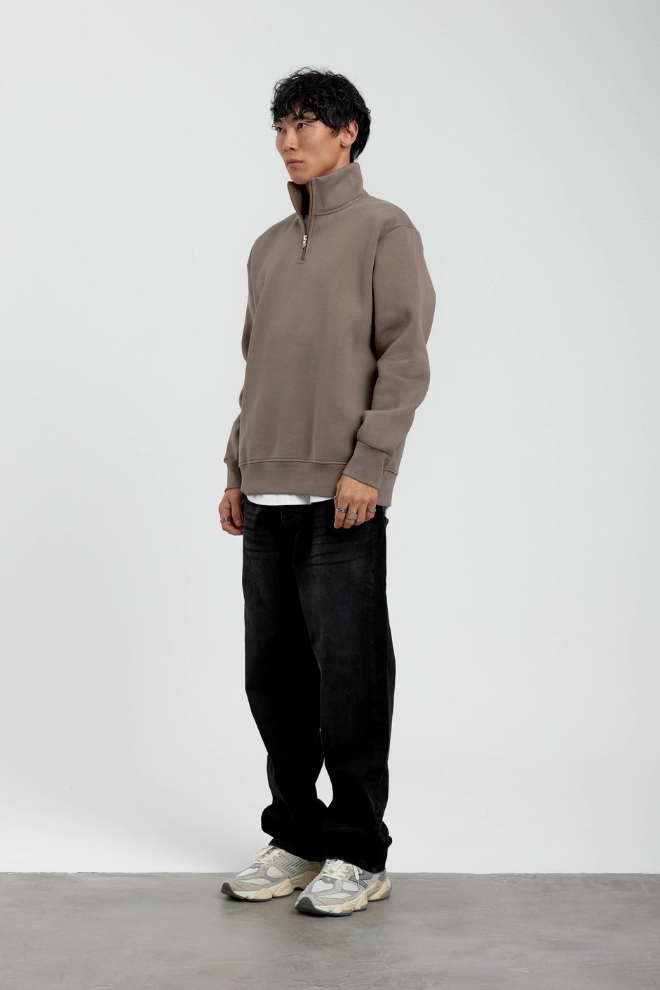 Vizon Yakası Fermuarlı Basic Şardonlu Sweatshirt