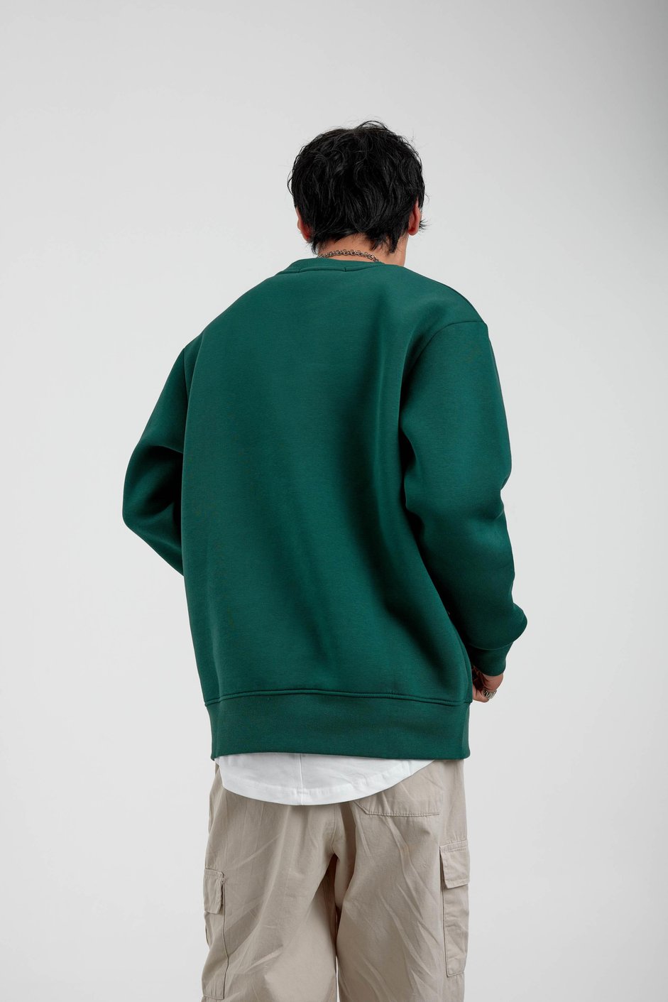 Yeşil Bisiklet Yaka Basic Şardonlu Sweatshirt