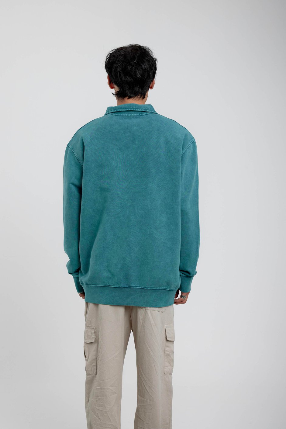 Yeşil Cebi Brand Yazılı Yakası Fermuarlı Sweatshirt