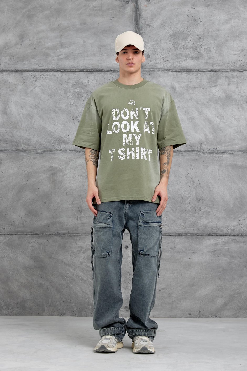Yeşil Dont Look At My Tshirt Yazılı Oversize Tshirt