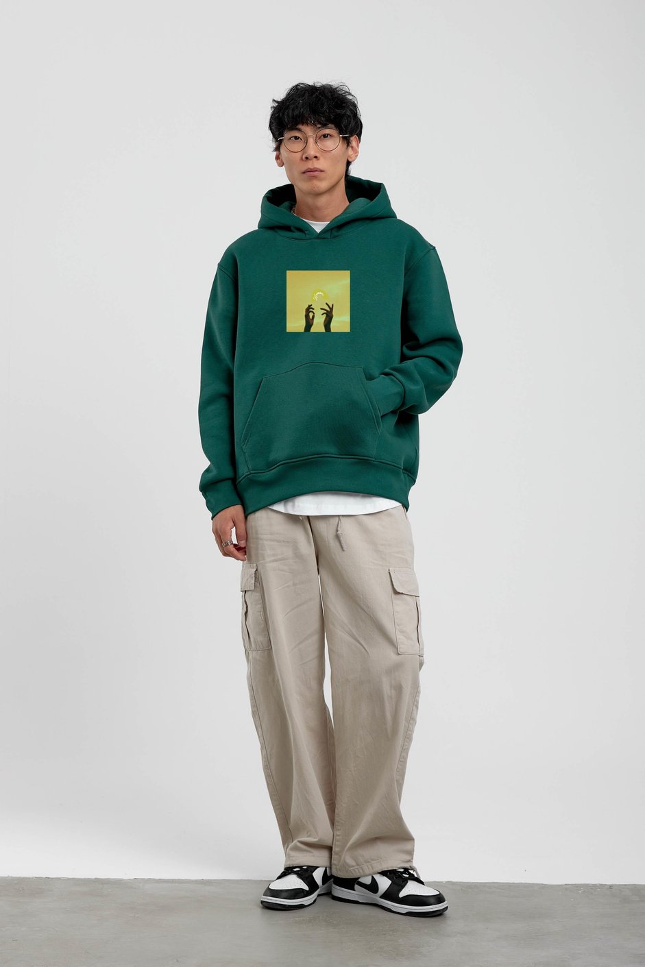 Yeşil El Baskılı Kapüşonlu Sweatshirt