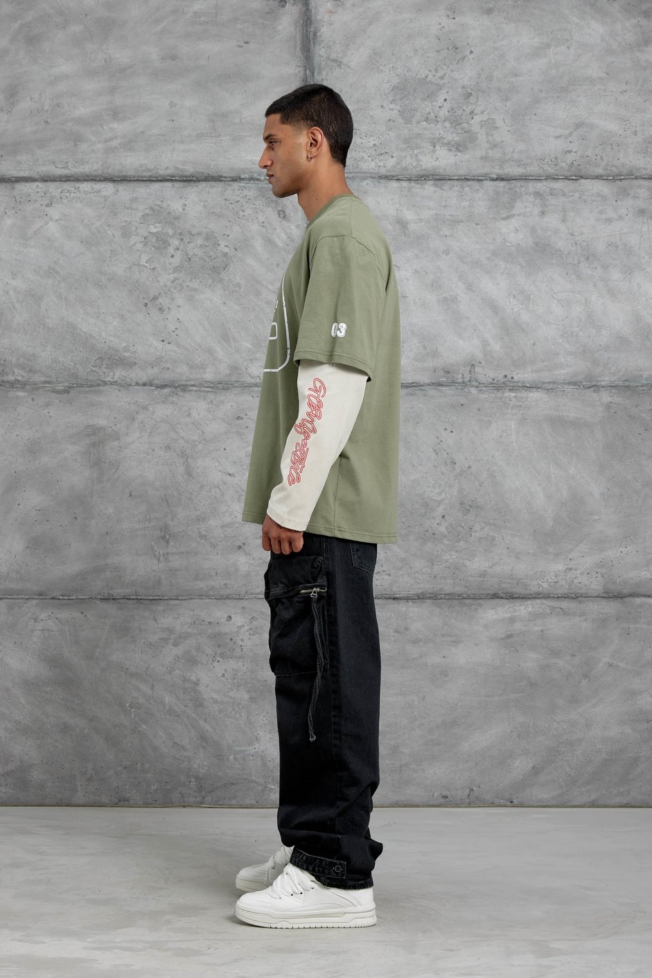 Yeşil Goodvision Baskılı  Oversize Kolu Parçalı Tasarım Sweatshirt