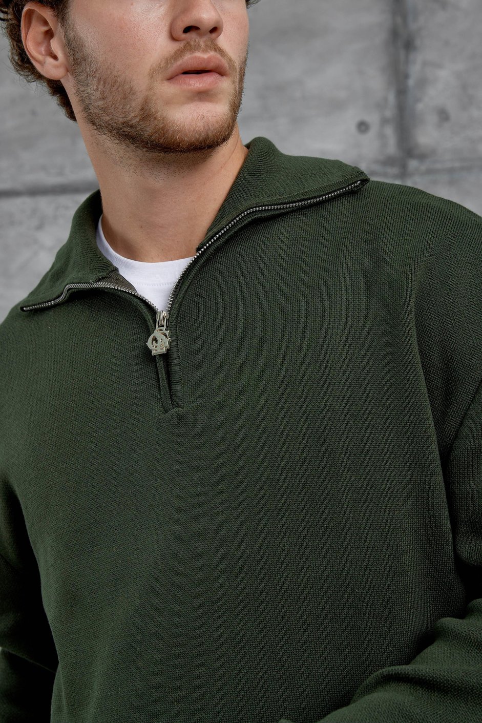 Yeşil Gst Yarım Fermuarlı Oversize Triko