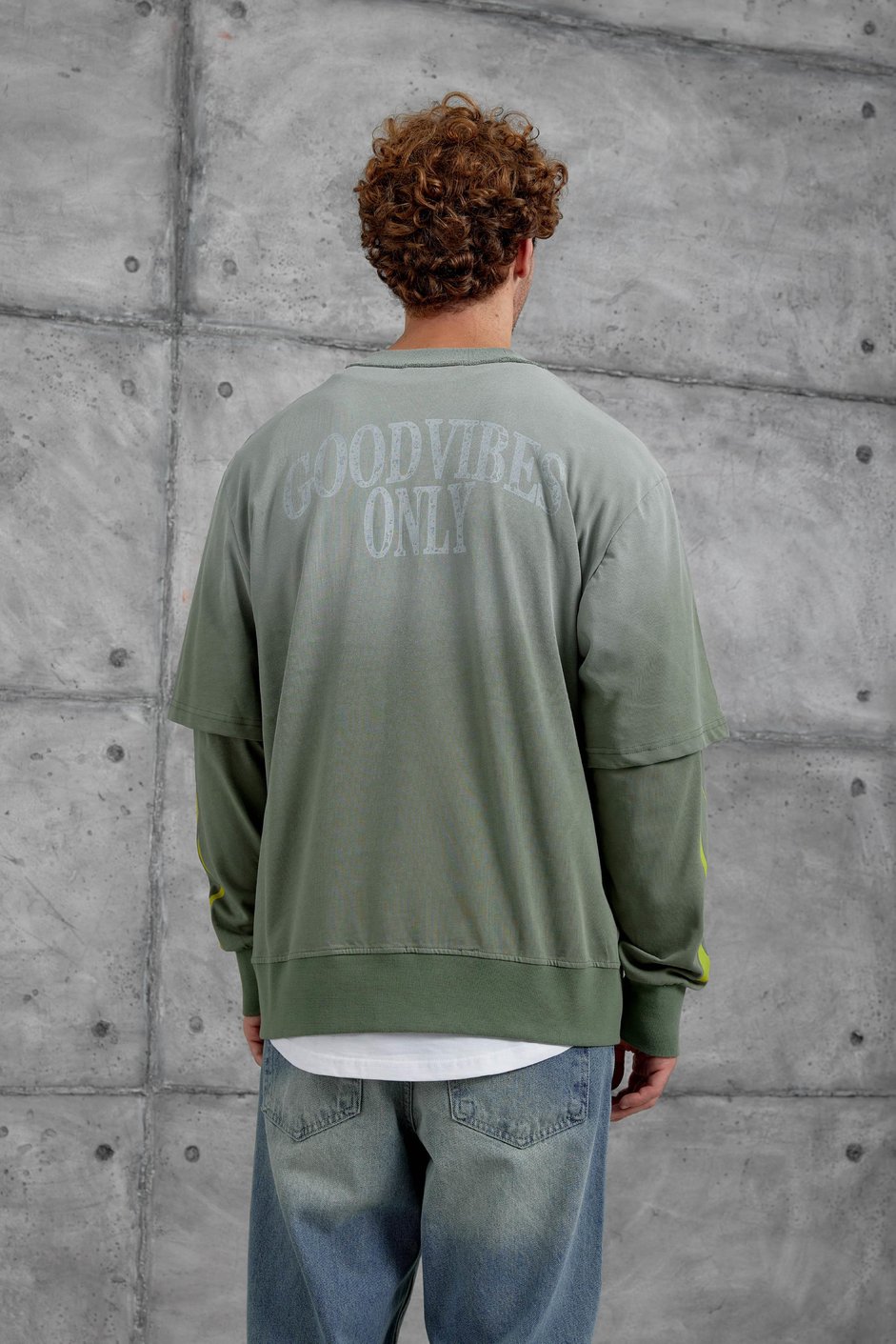 Yeşil KOLU ALEV BASKILI OVERSİZE SWEATSHIRT
