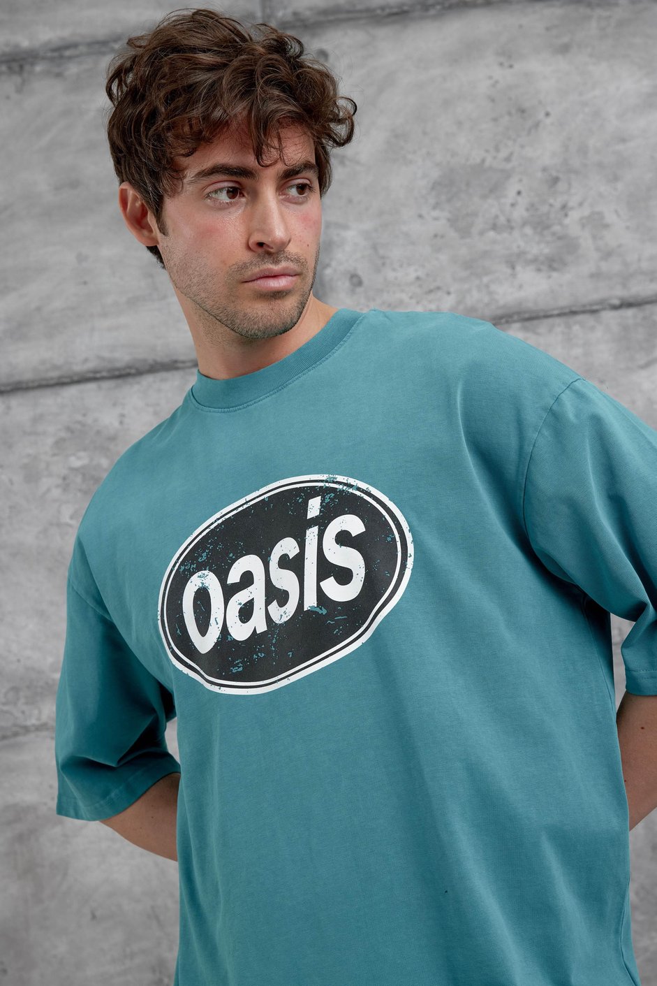 Yeşil Oasis Yazılı Yıkamalı Oversize Tshirt