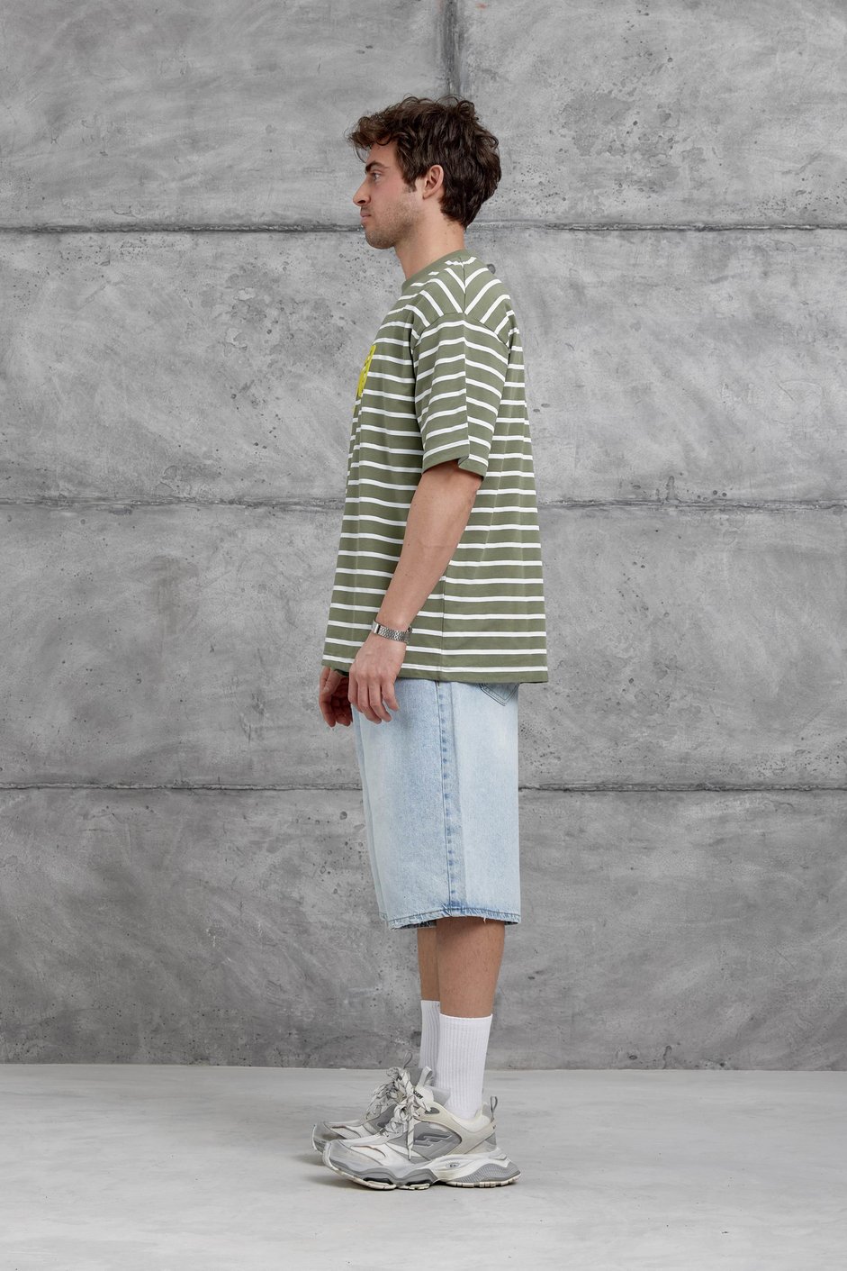 Yeşil Y269 Baskılı ve Çizgili Oversize Tshirt