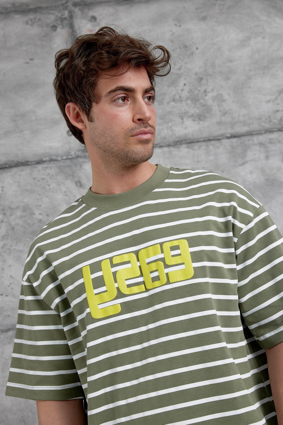 Yeşil Y269 Baskılı ve Çizgili Oversize Tshirt