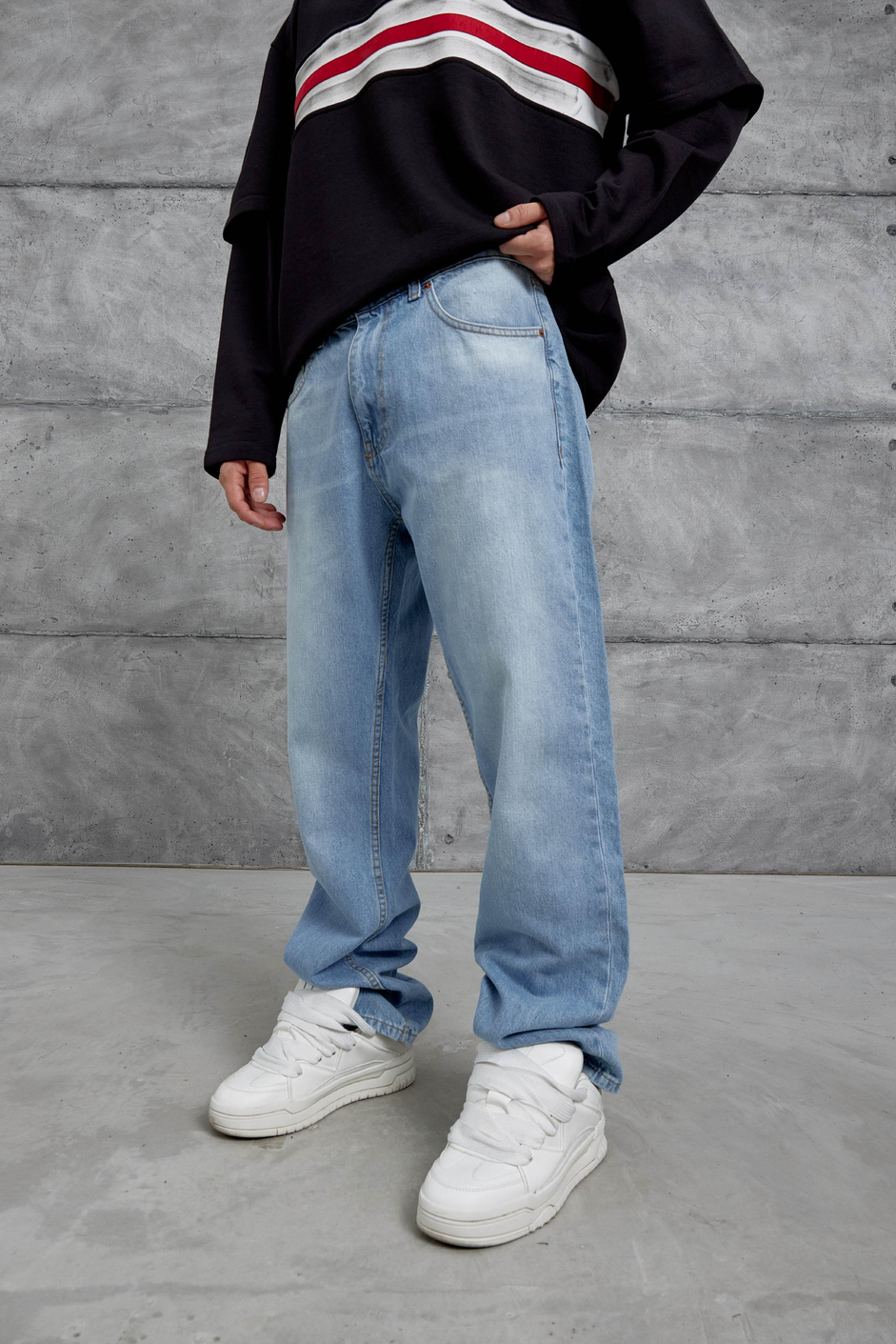 15951 Taşlamalı Mavi Baggy Jean
