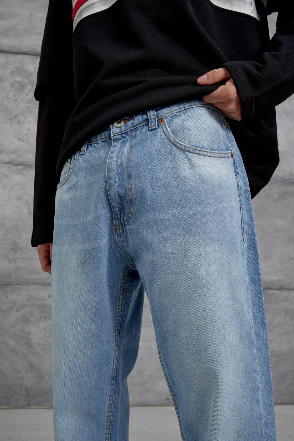 15951 Taşlamalı Mavi Baggy Jean