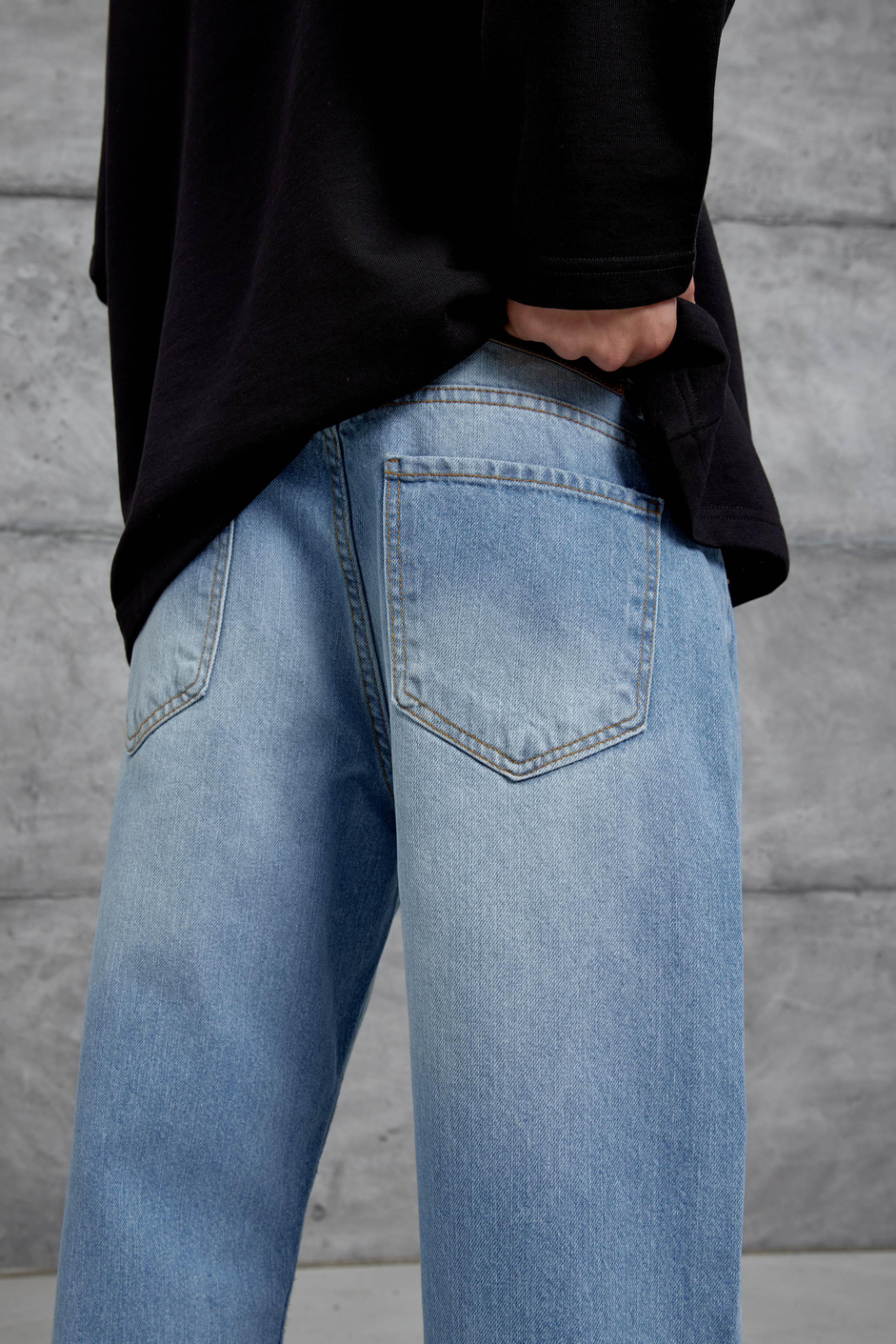 15951 Taşlamalı Mavi Baggy Jean