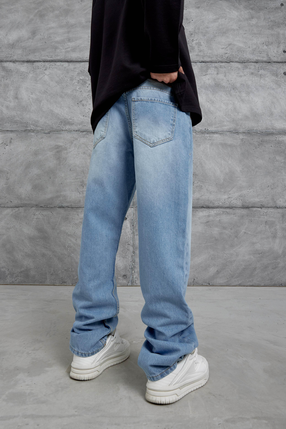 15951 Taşlamalı Mavi Baggy Jean