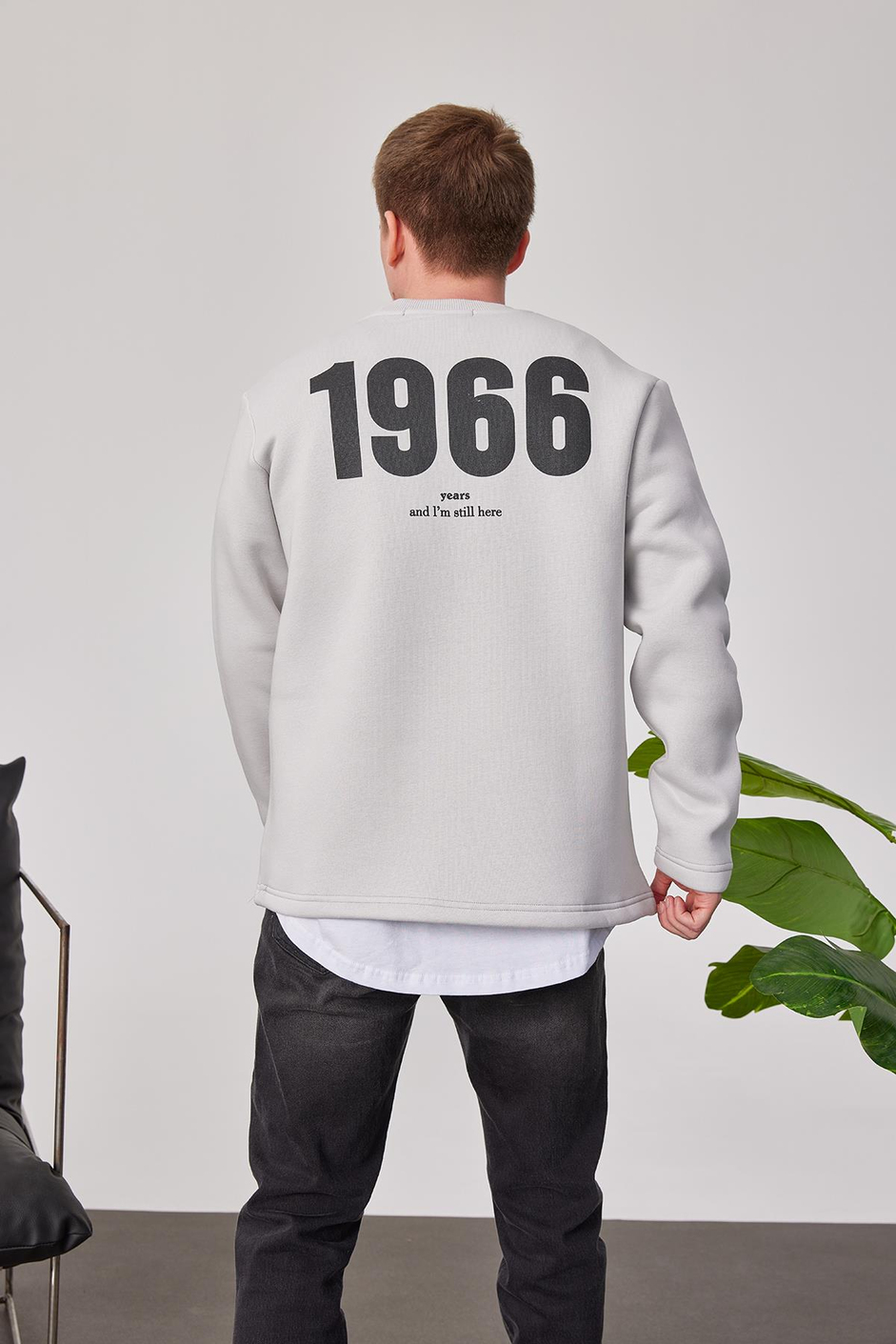 1966 Baskılı Gri Sweatshrt