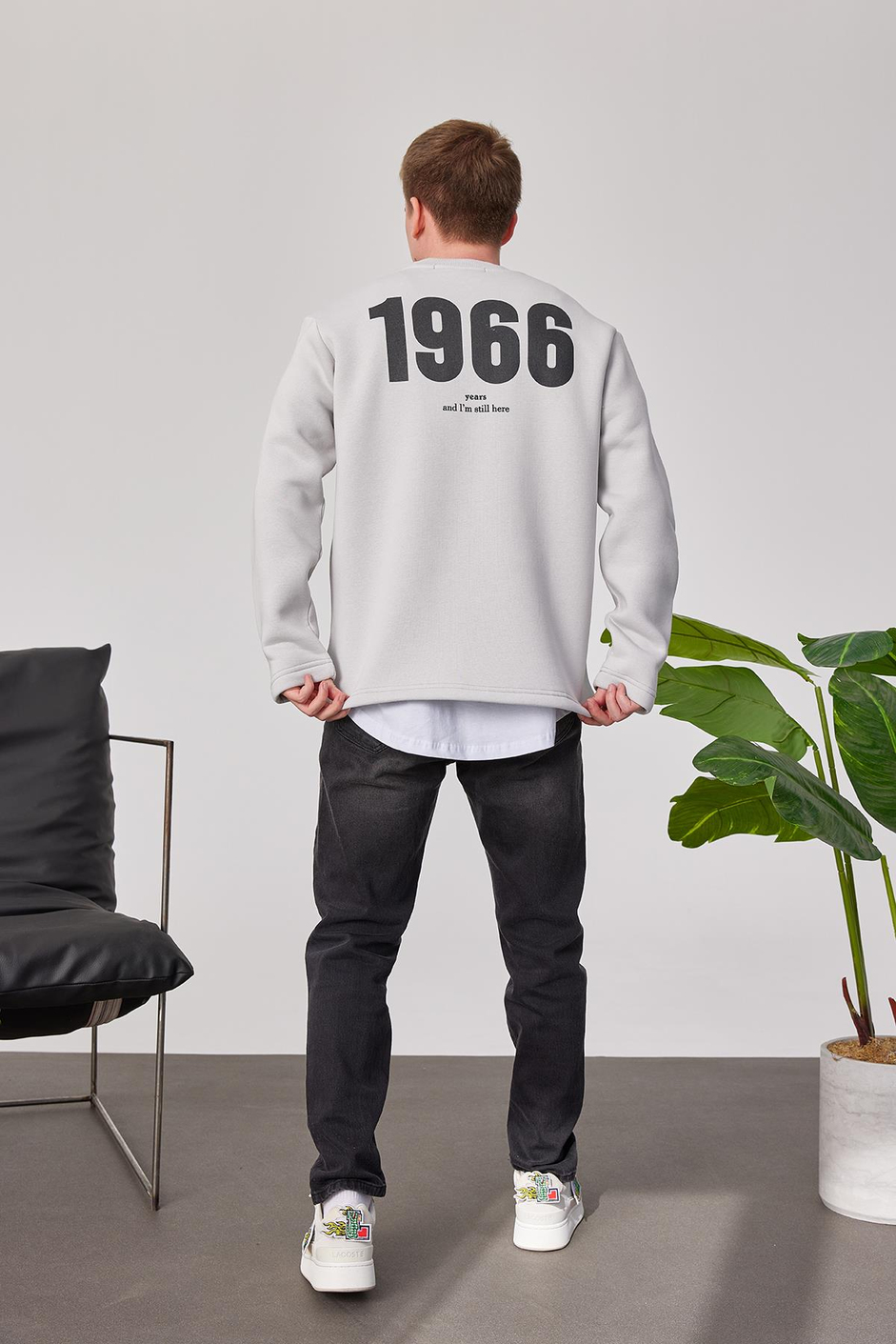 1966 Baskılı Gri Sweatshrt