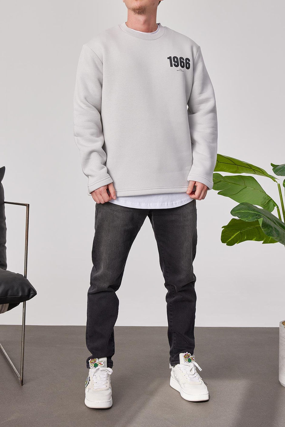 1966 Baskılı Gri Sweatshrt
