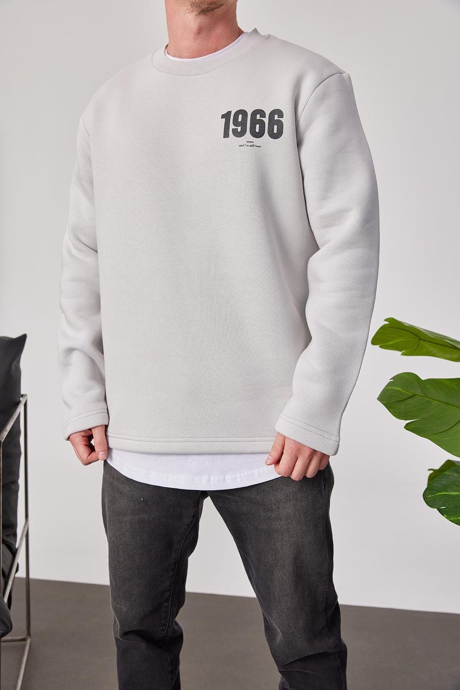 1966 Baskılı Gri Sweatshrt