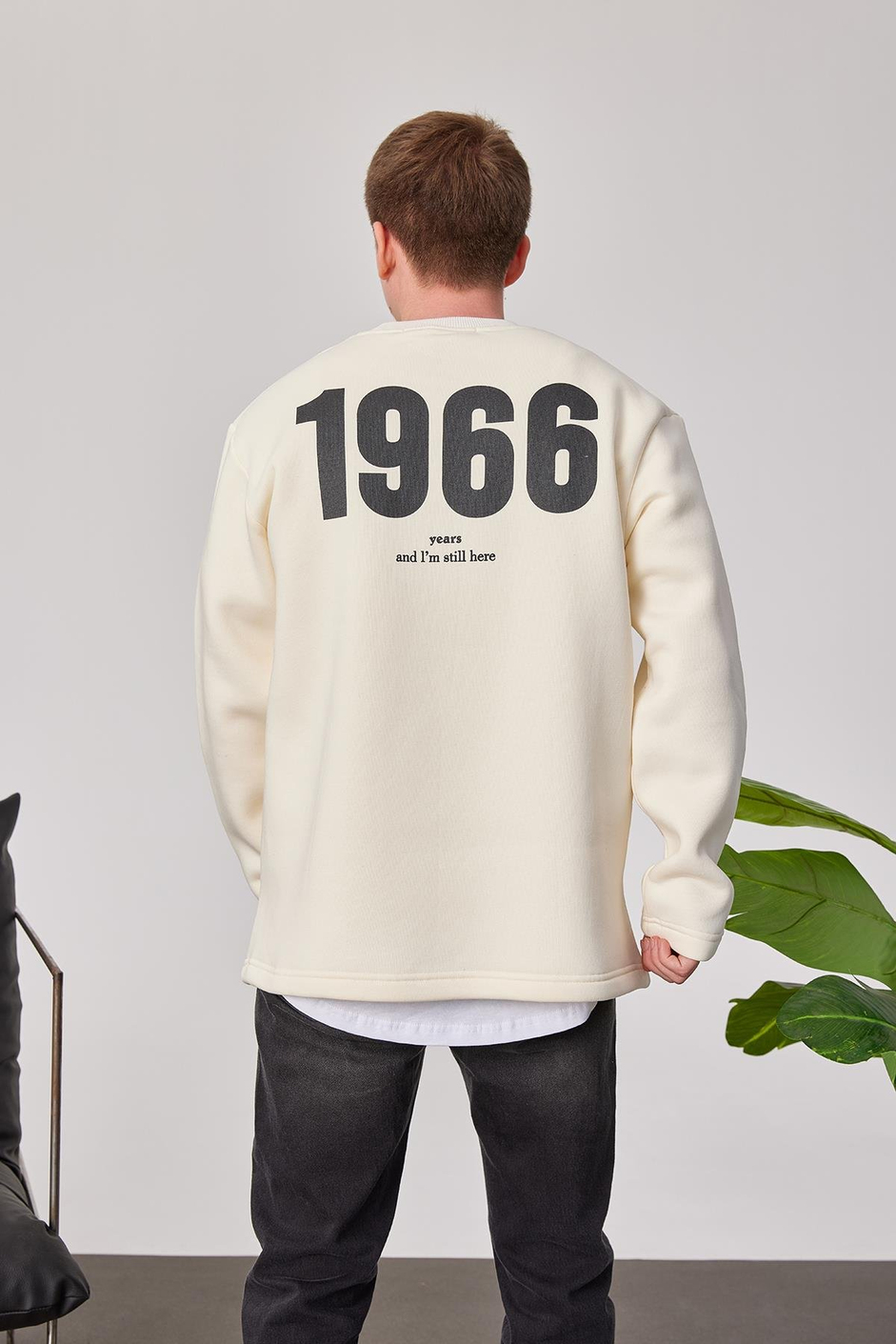 1966 Baskılı Krem Sweatshrt