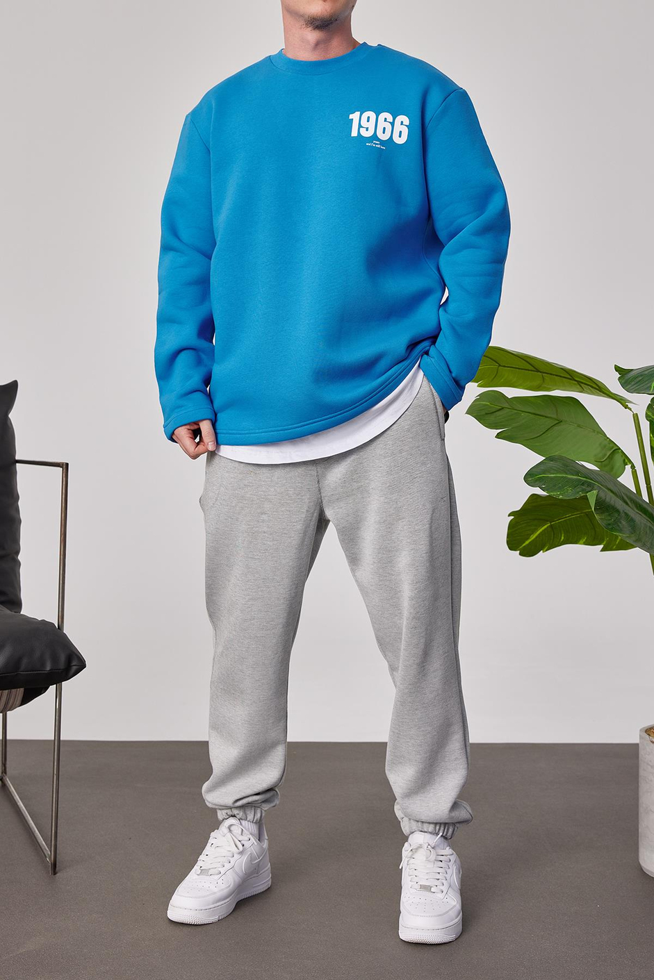 1966 Baskılı Mavi Sweatshrt