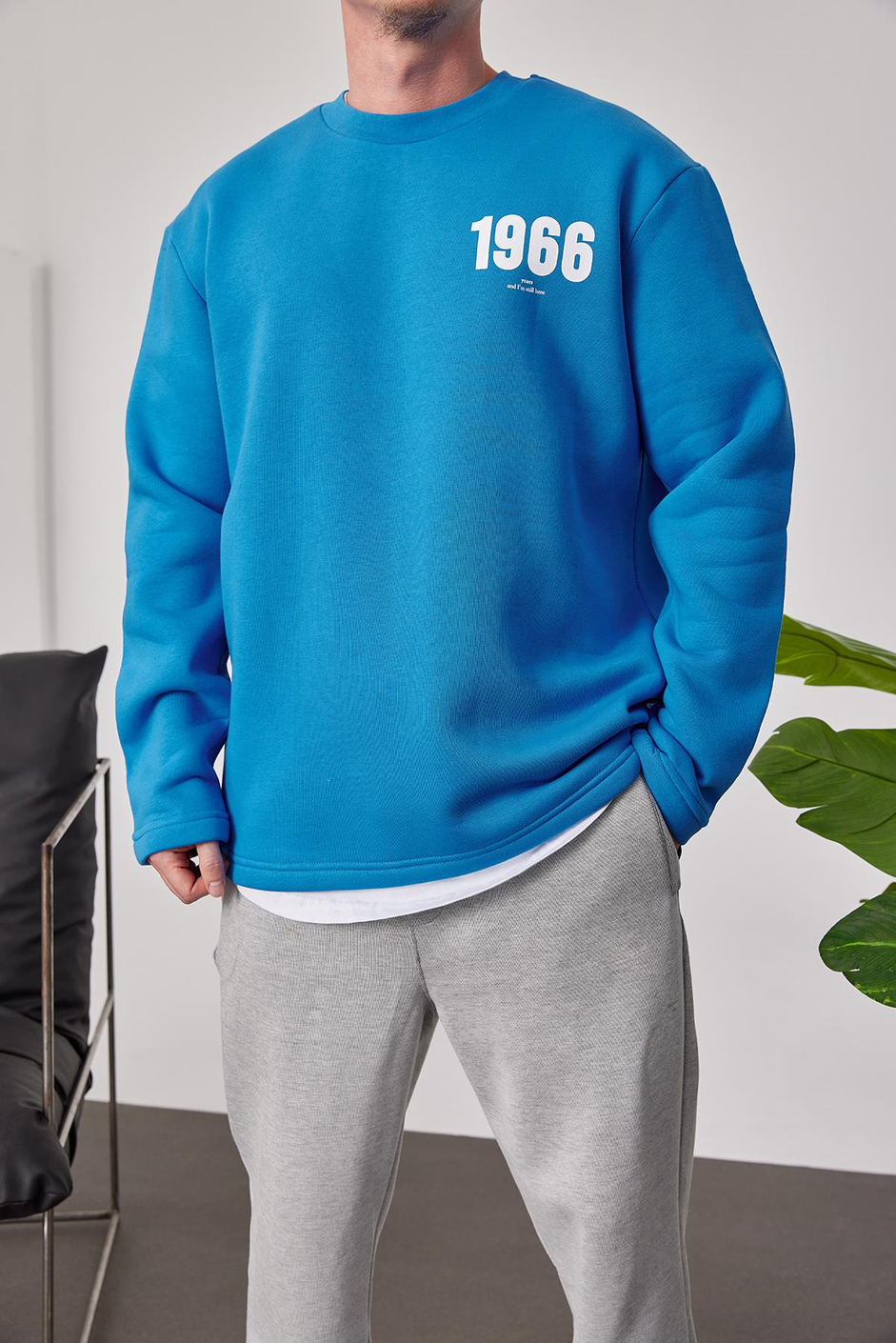 1966 Baskılı Mavi Sweatshrt