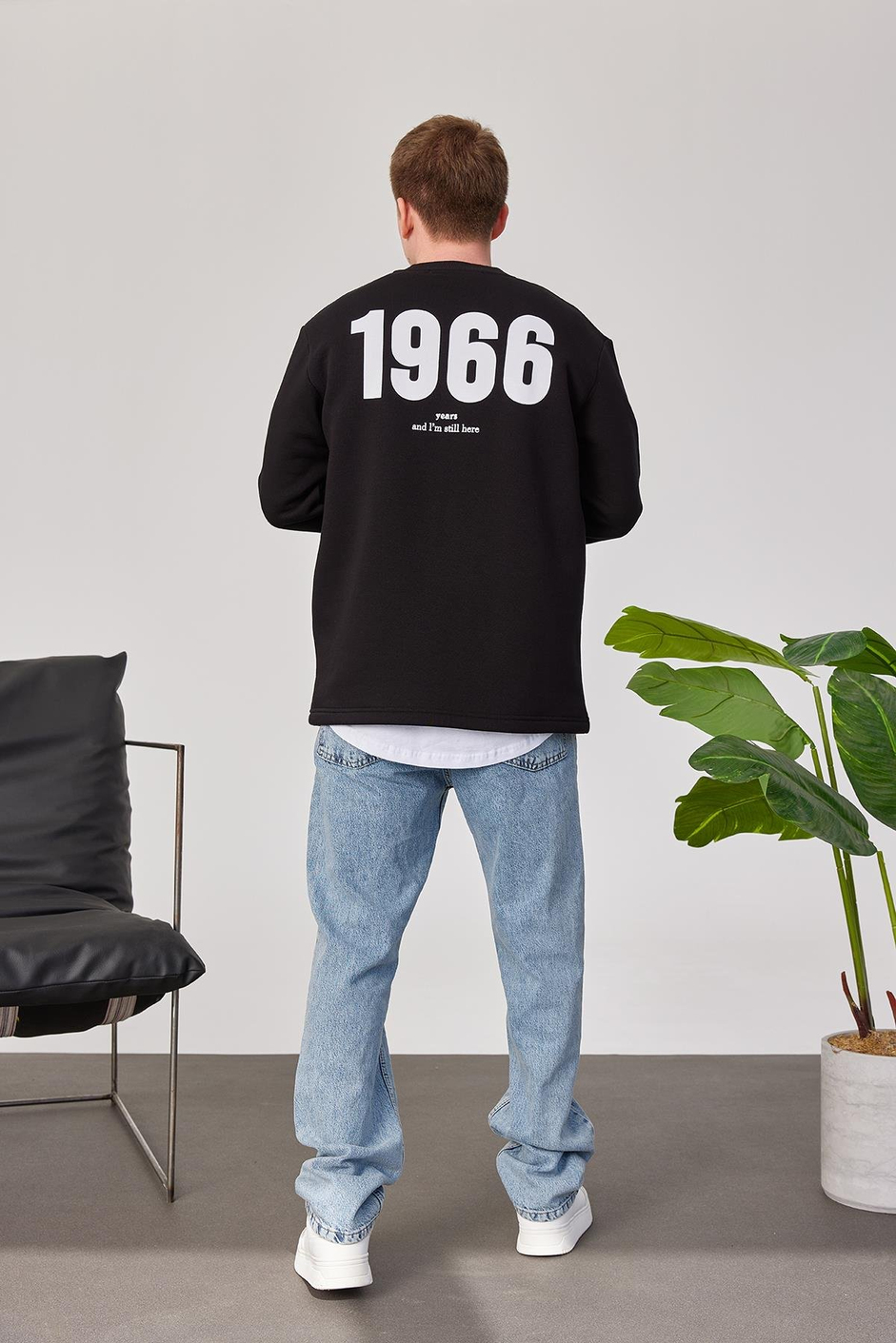 1966 Baskılı Siyah Sweatshrt