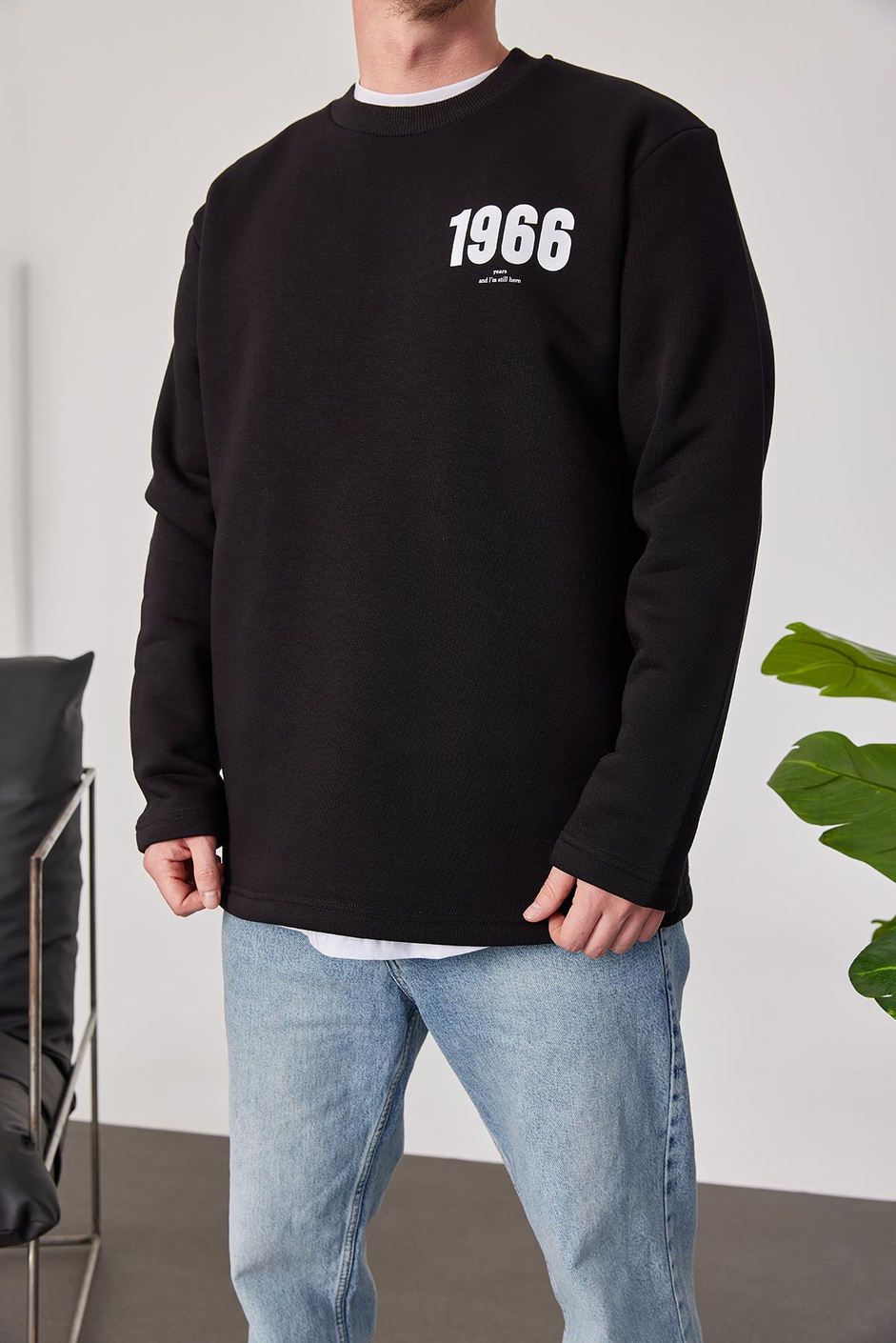 1966 Baskılı Siyah Sweatshrt