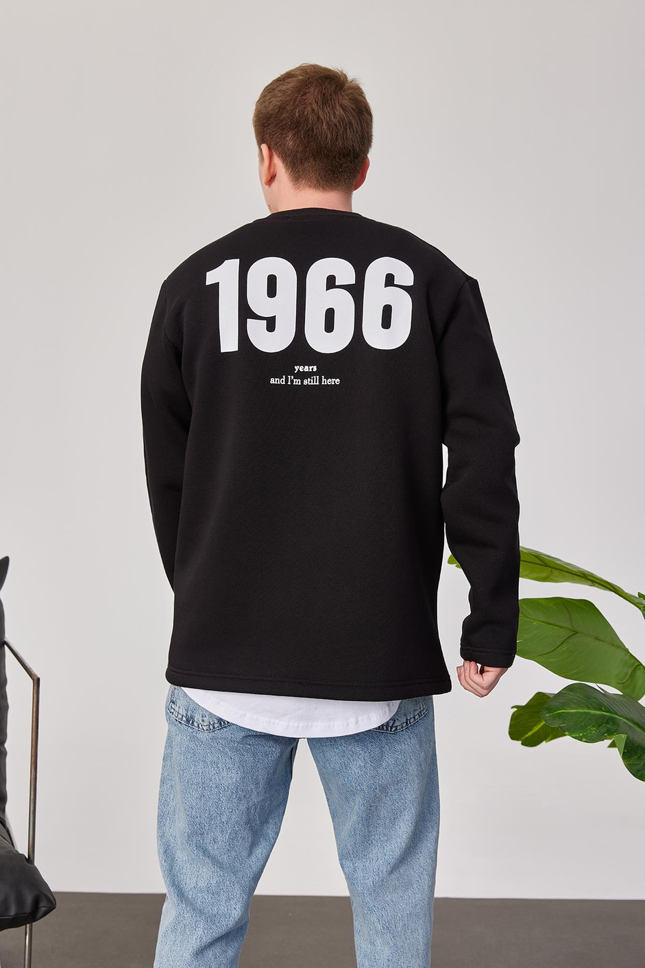 1966 Baskılı Siyah Sweatshrt