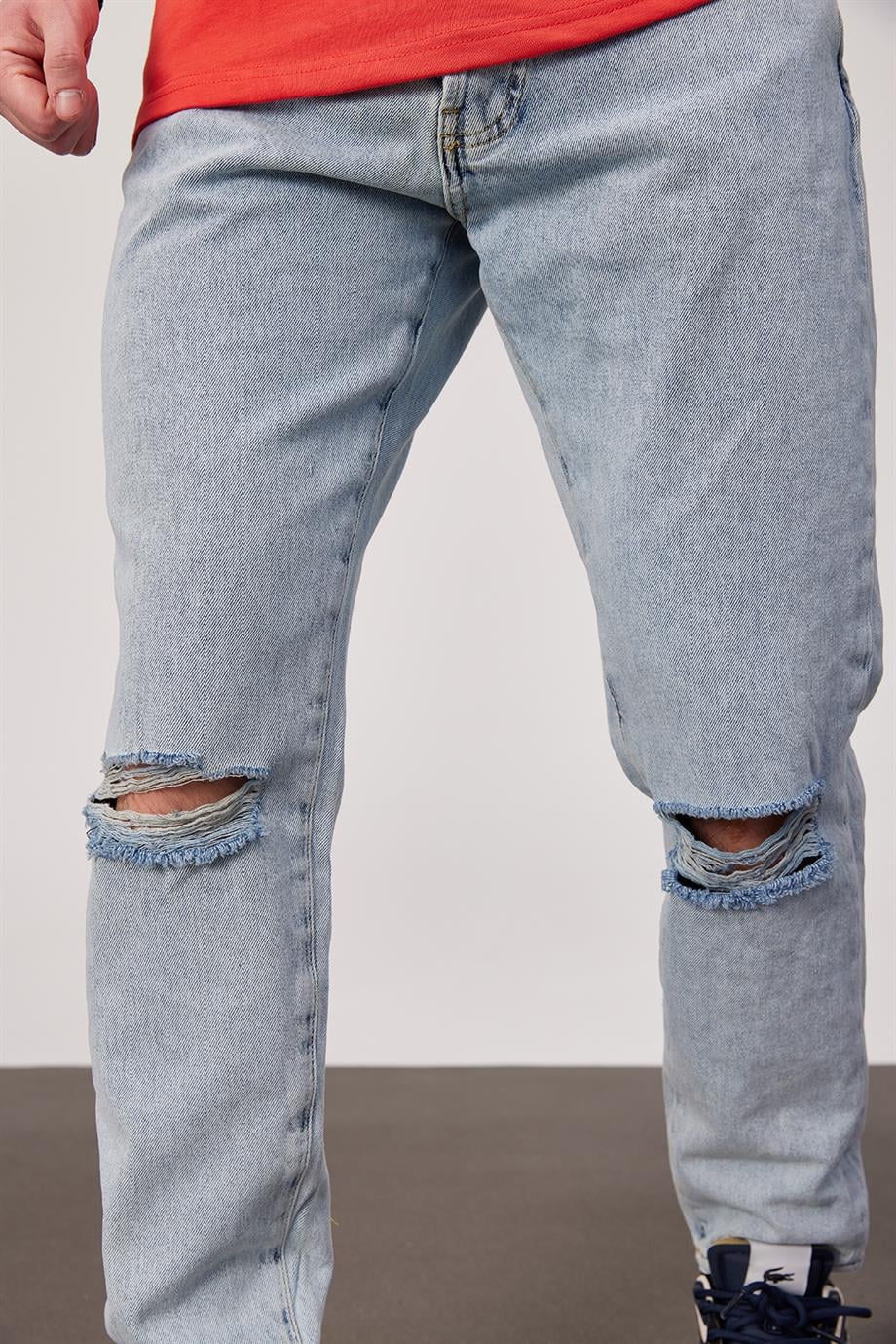 5101 Dizi Yırtık Slim Buz Mavi Jean
