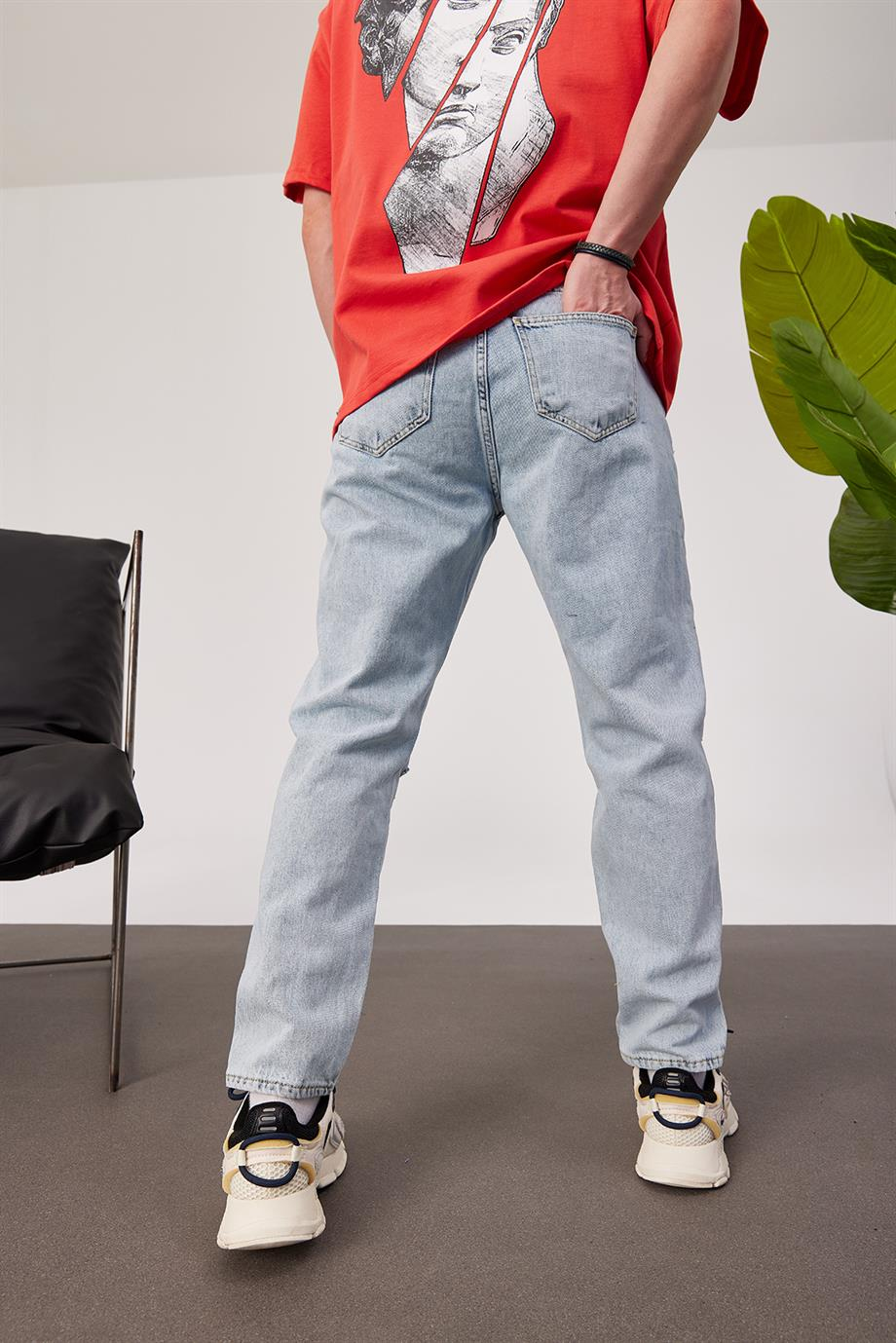5101 Dizi Yırtık Slim Buz Mavi Jean
