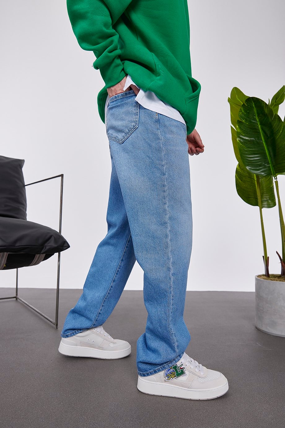 5101 Düz Mavi Baggy Jean