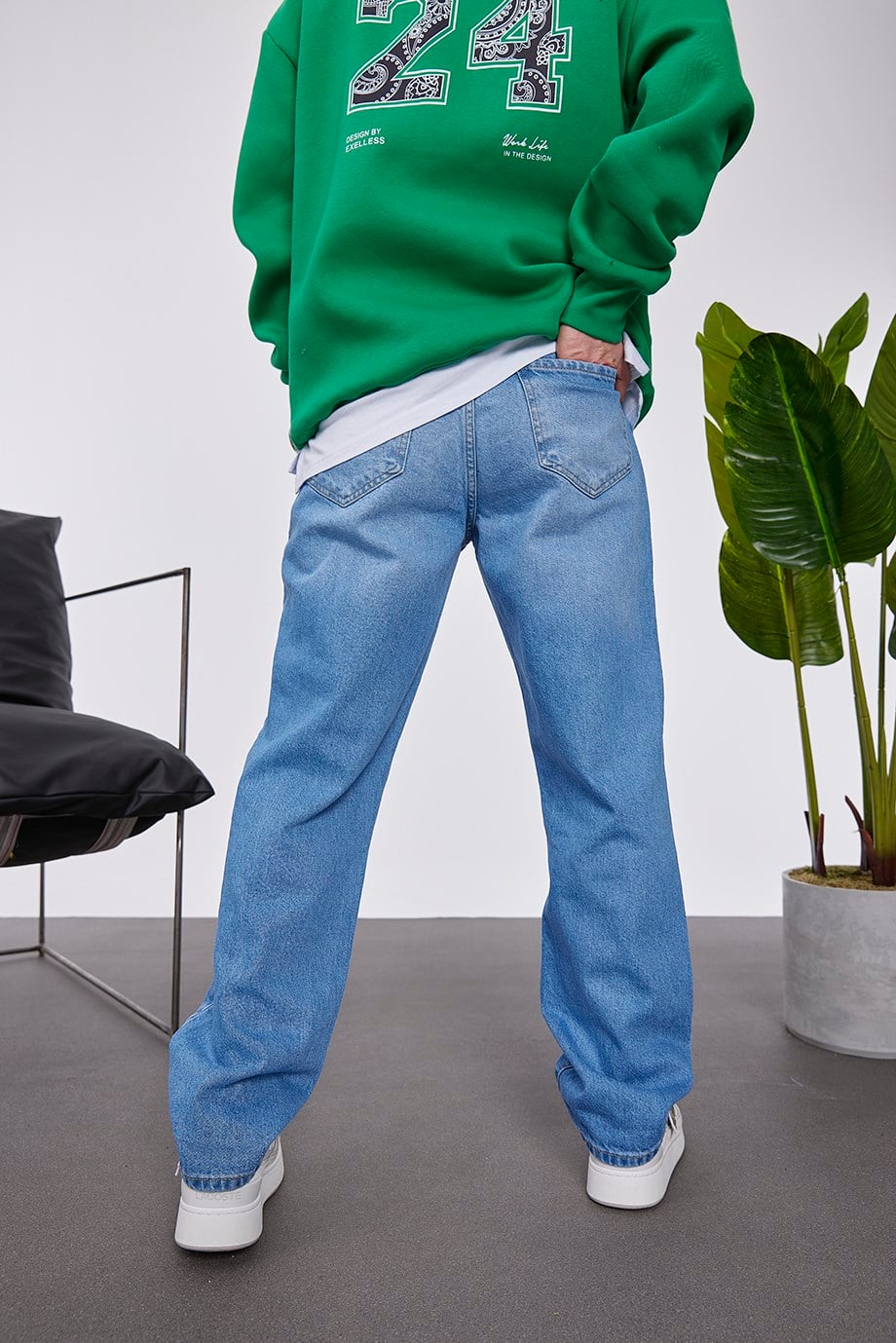 5101 Düz Mavi Baggy Jean