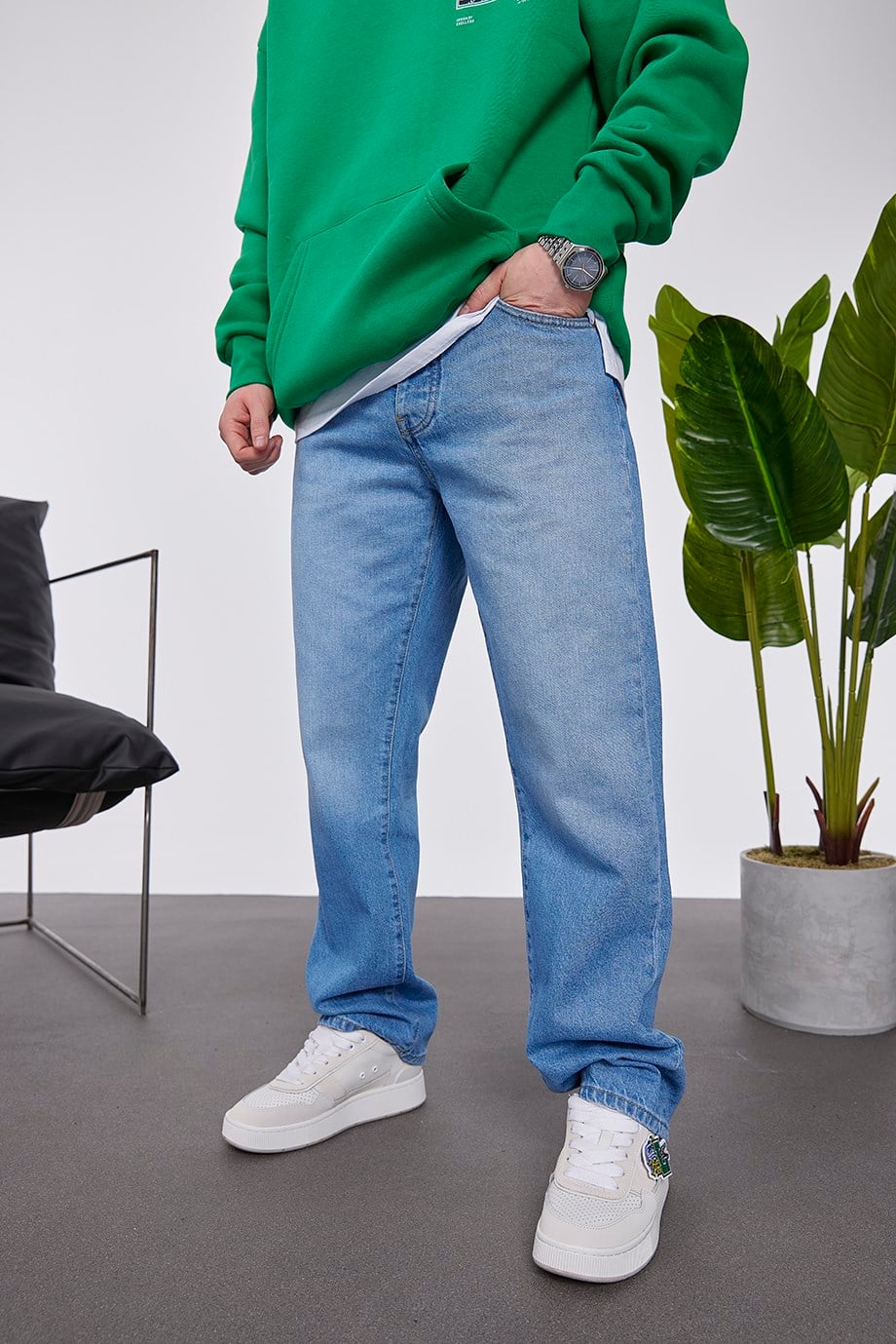 5101 Düz Mavi Baggy Jean