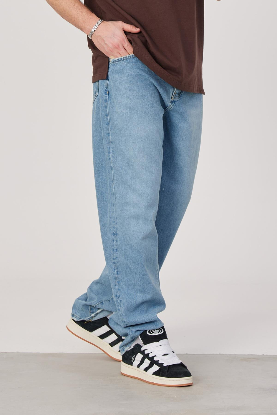 5174 Taşlamalı Mavi Baggy Jean