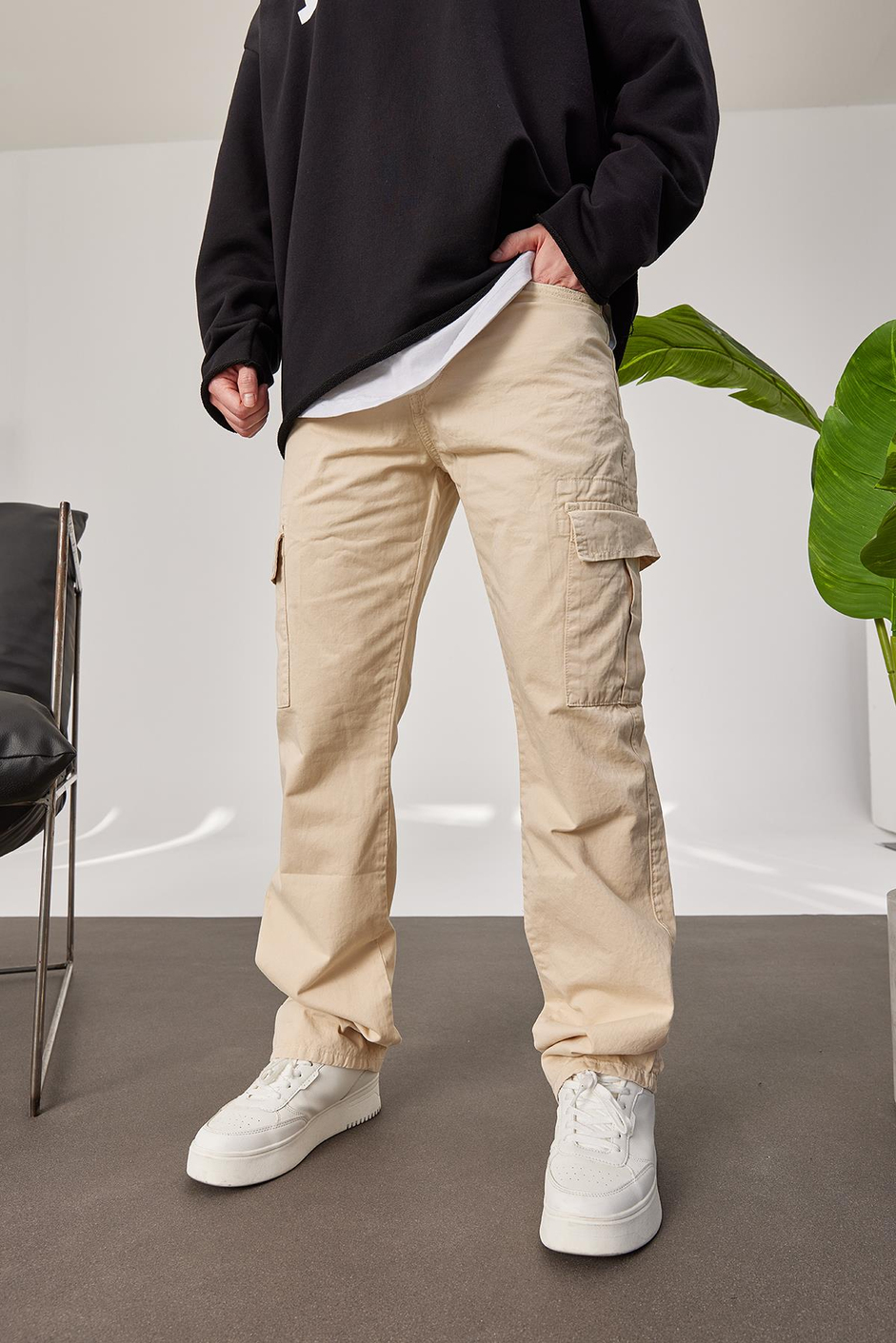 5211 Kargo Cepli Krem Gabardin Pantolon