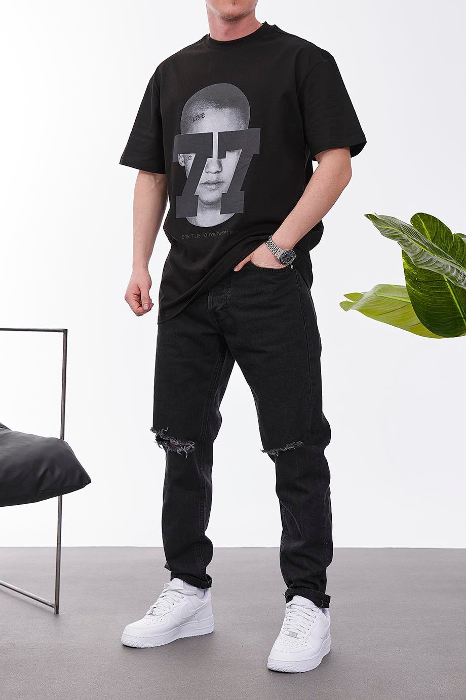 77 Dont Lie Siyah Tshirt